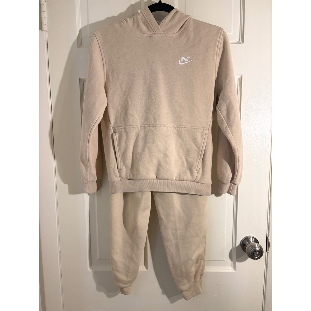 Nike Kids Tan Beige Fleece Hoodie and Sweatpants 2 Piece Set NWT M L FD3008-126